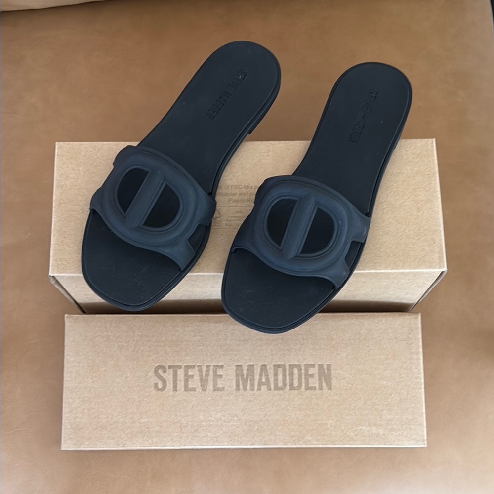 Jellie Black Slide Sandals Size 7, Black